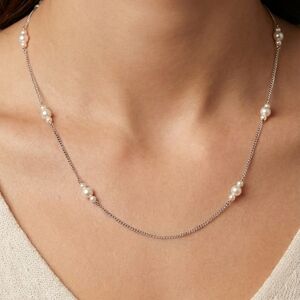 Source Unknown Branded Sterling Silver & Freshwater Pearl Station Necklace 8.5"